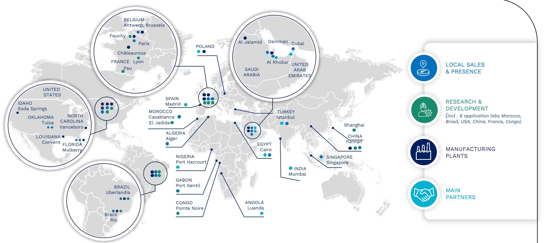 Map of Specialty surfactants activity plants and presence accross the world